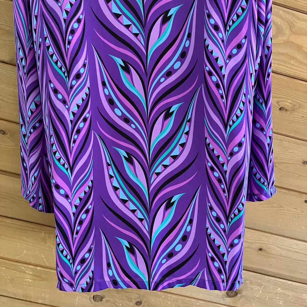 Bob Mackie Wearable Art Purple Teal Abstract Geometric Long Sleeve Tunic Top L - Picture 8 of 11